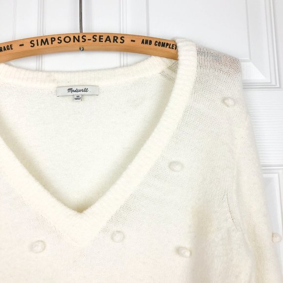 Madewell Balloon Sleeve Sweater Ivory Pom Pom, XS - Picture 7 of 8